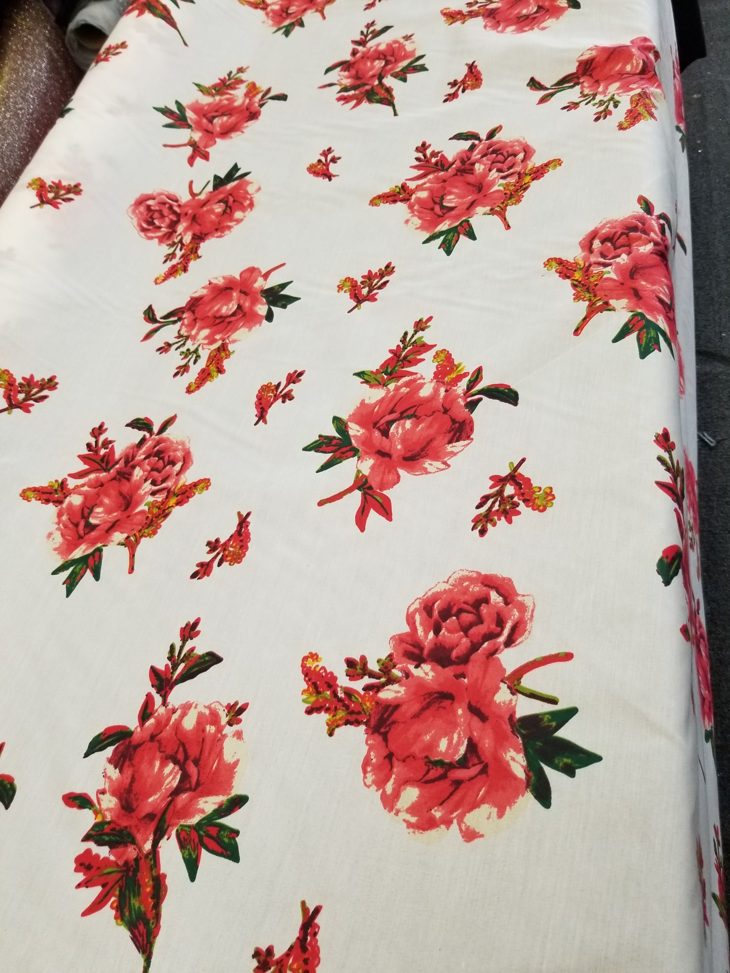 Poly Cotton Fabric By the Yard Sateen - Floral Cotton Flower (Off White Pink Green)
