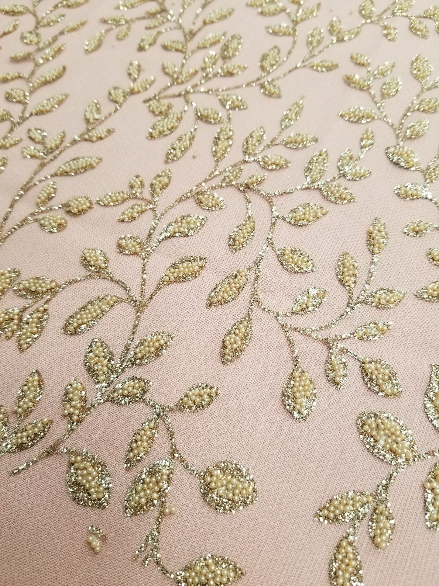 Blush Beaded Floral Glitter Embroidery Mesh Lace Wedding Party Dress Fabric