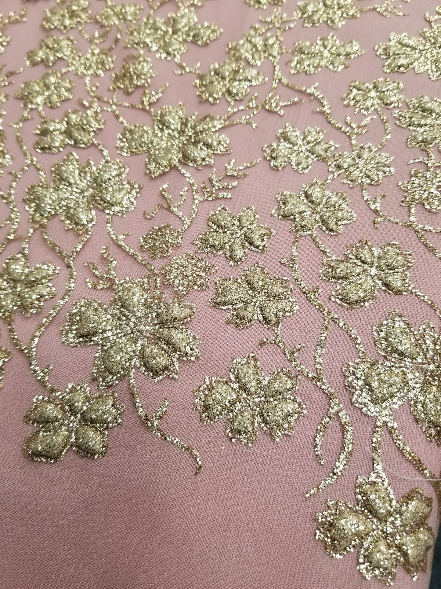 Champagne Floral Glitter Embroidery Mesh Lace Wedding Party Dress Fabric