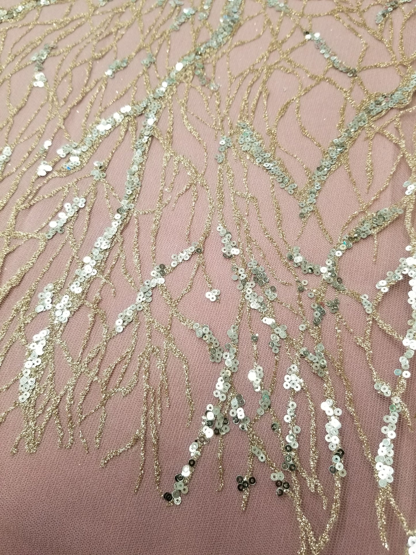 Champagne Floral Glitter Sequins Embroidery Mesh Lace Wedding Party Dress Fabric