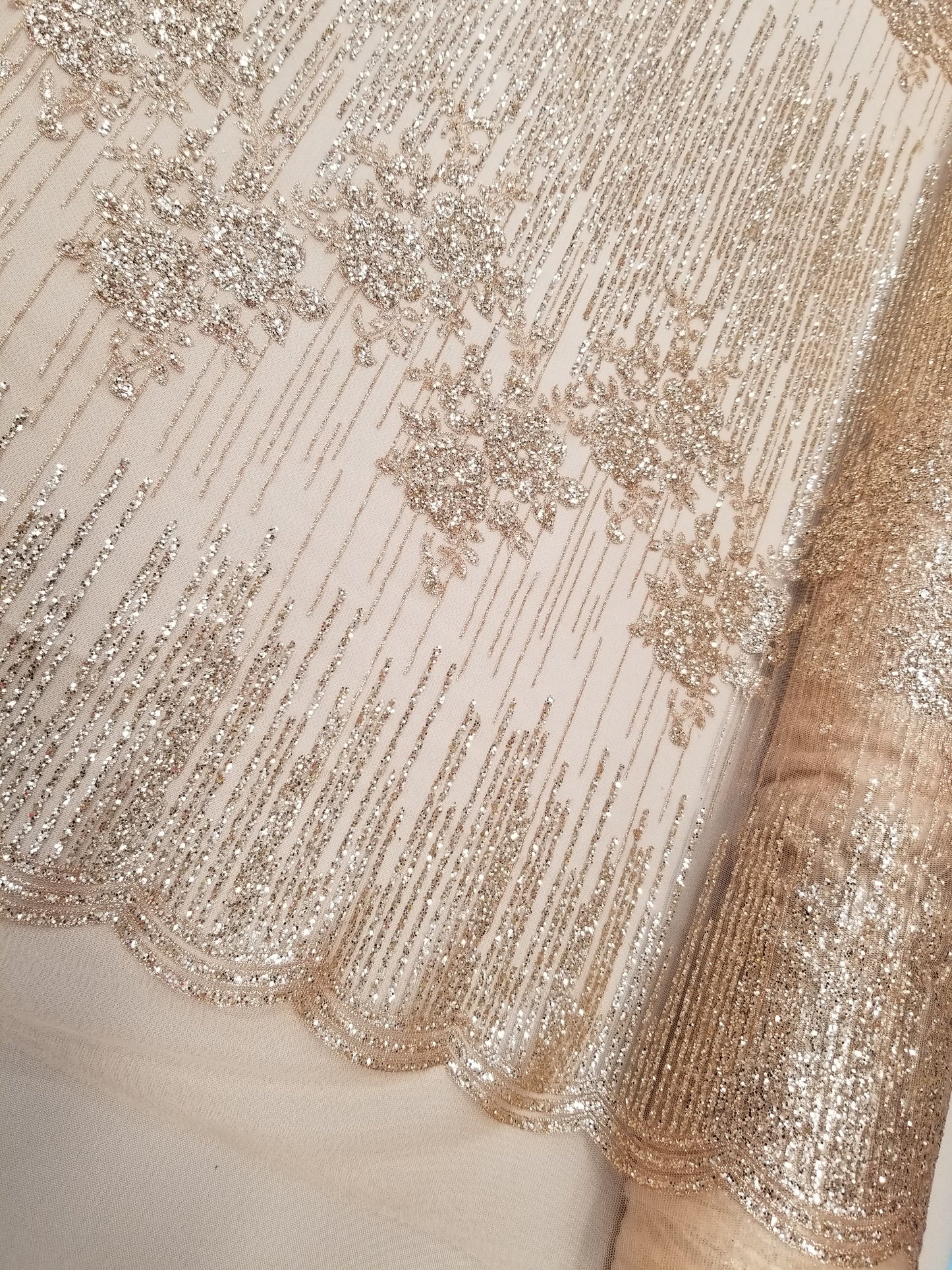 Blush Floral Glitter Embroidery Mesh Lace Wedding Party Dress Fabric
