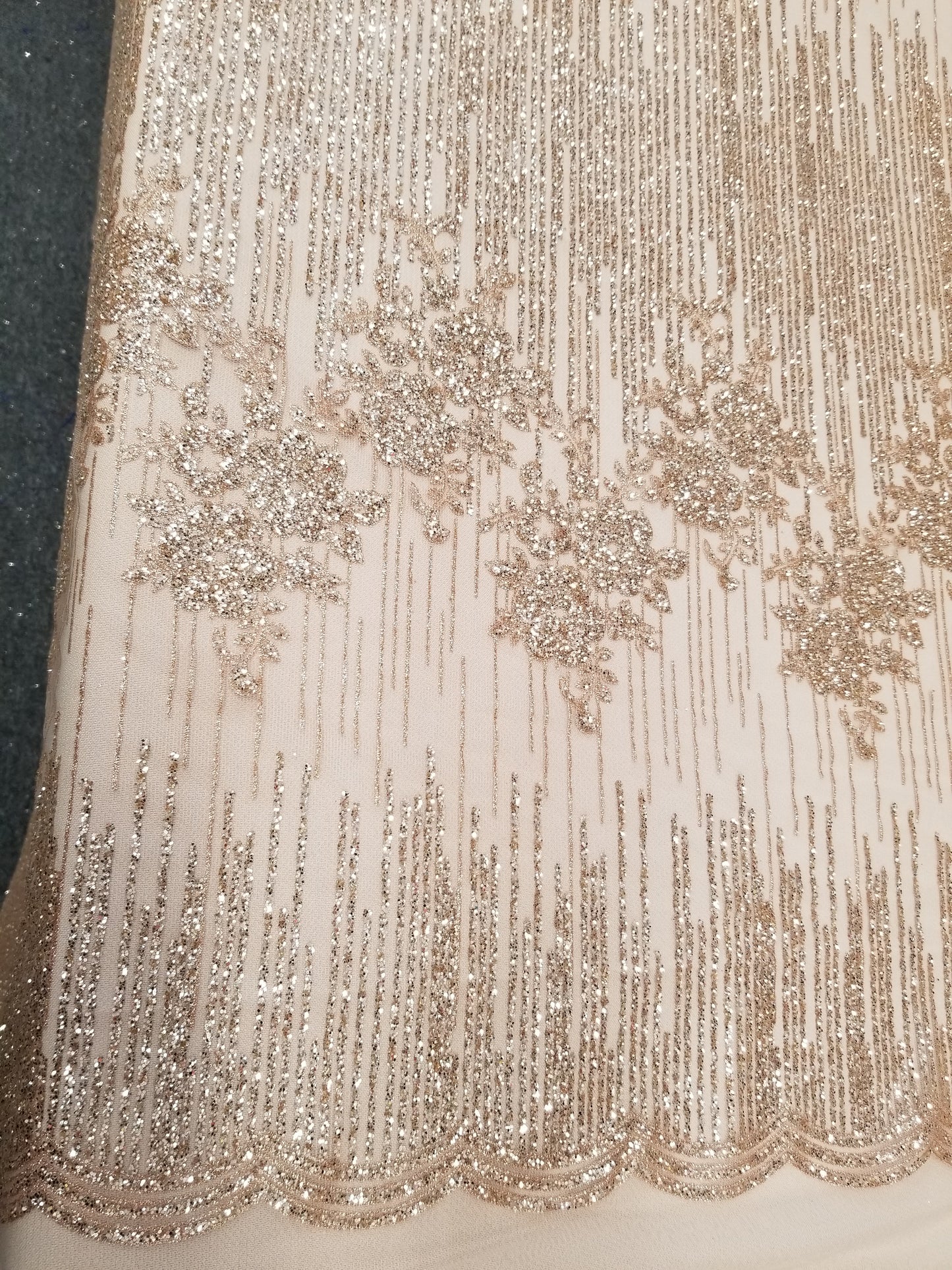 Blush Floral Glitter Embroidery Mesh Lace Wedding Party Dress Fabric