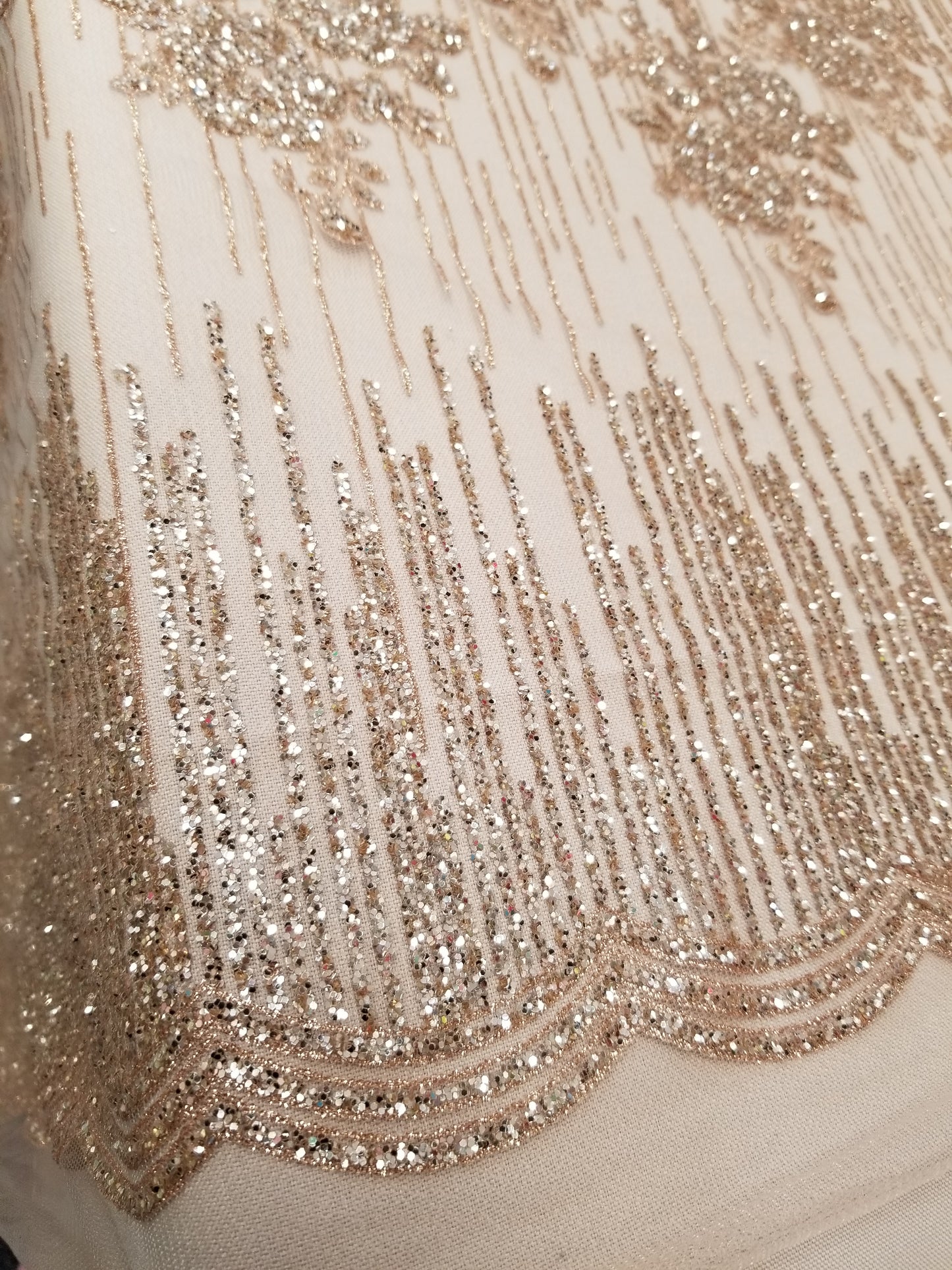 Blush Floral Glitter Embroidery Mesh Lace Wedding Party Dress Fabric