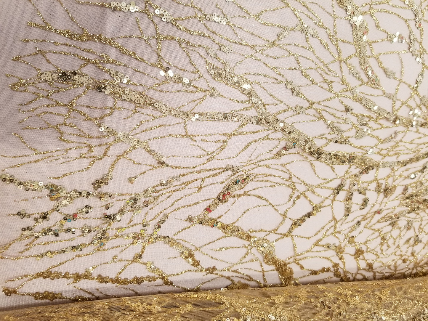 Gold Floral Glitter Embroidery Mesh Lace Wedding Party Dress Fabric