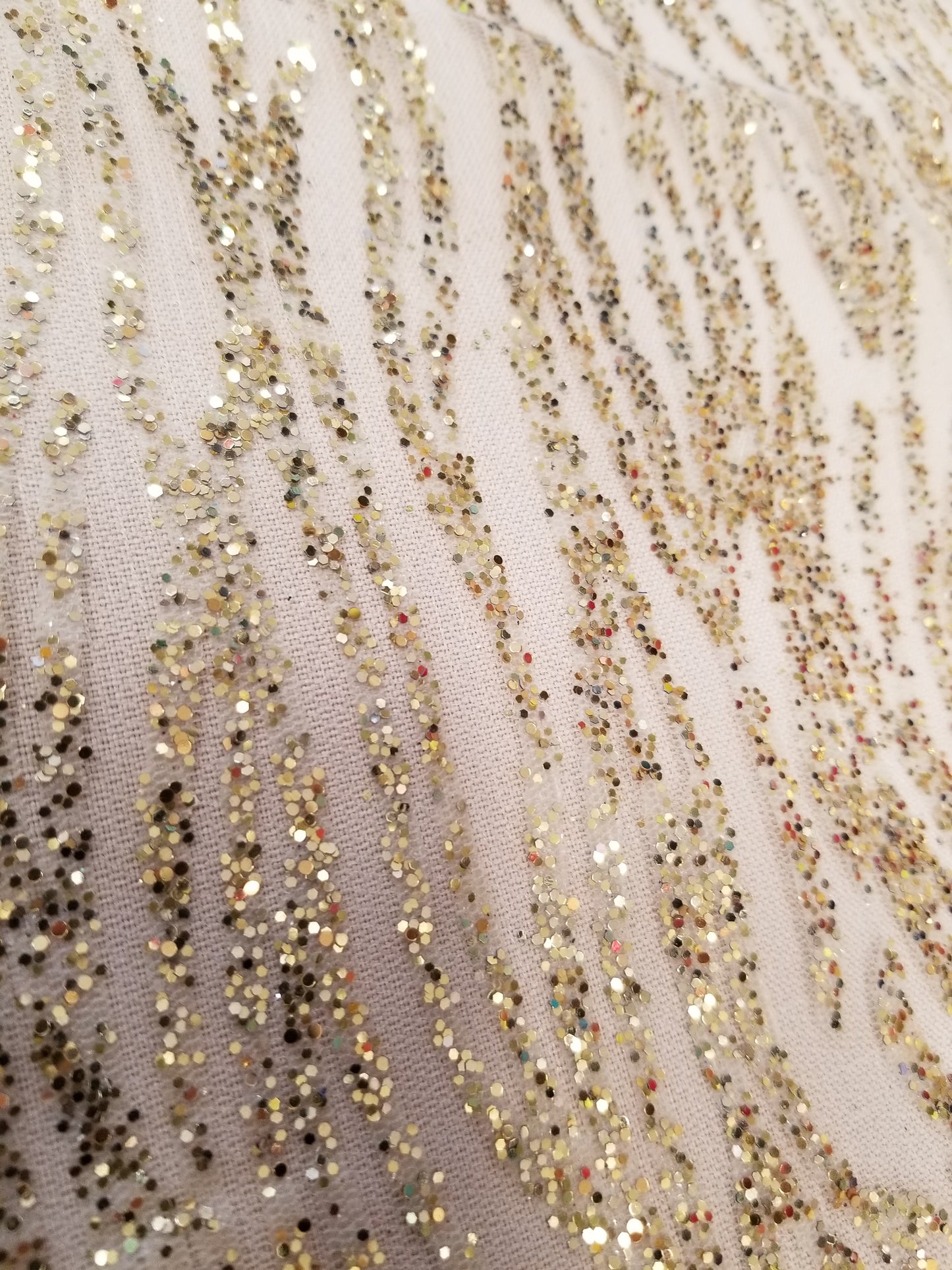 Champagne Floral Glitter Embroidery White Mesh Lace Wedding Party Dress Fabric