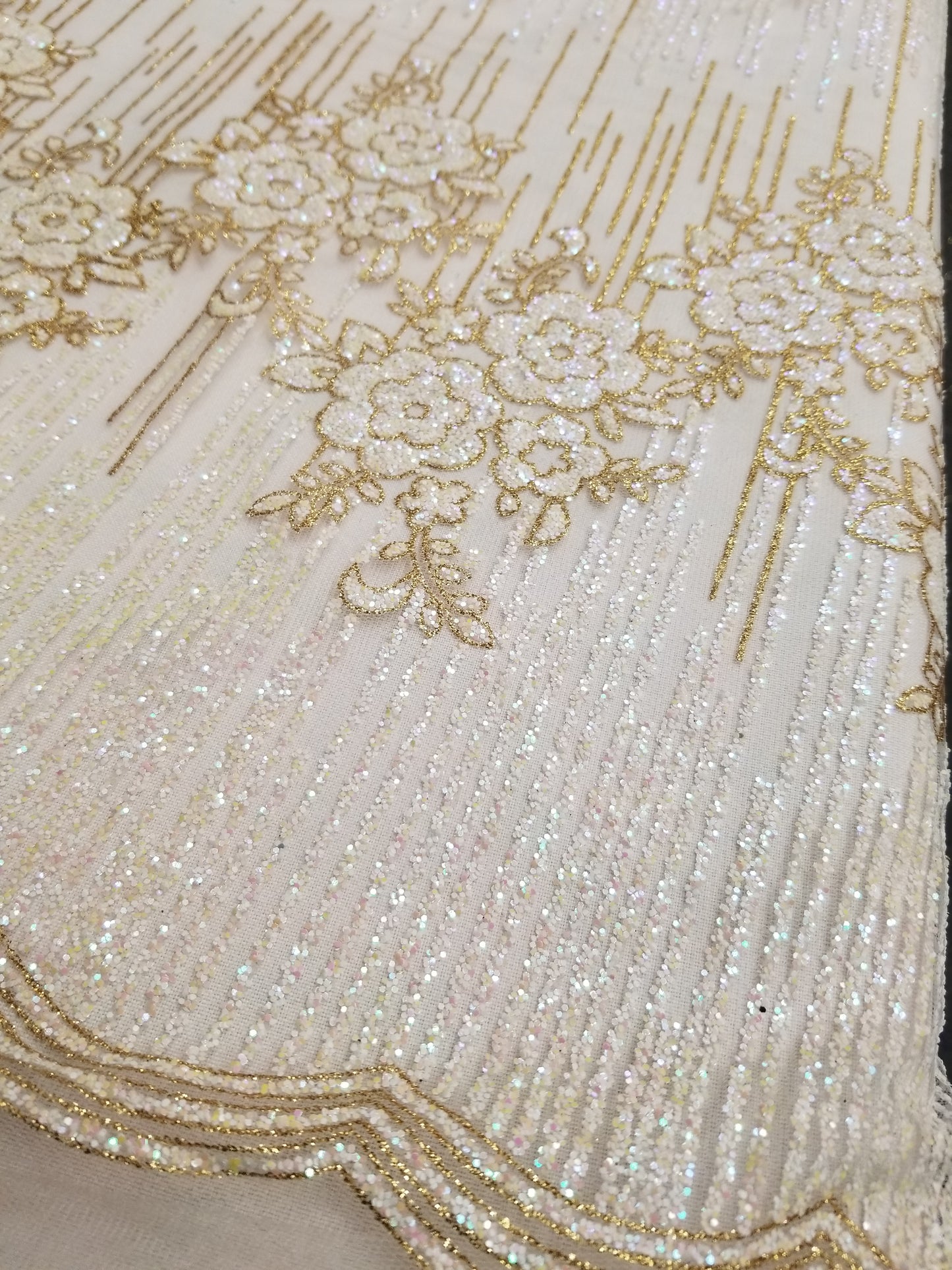 White Floral Glitter Embroidery Mesh Lace Wedding Party Dress Fabric