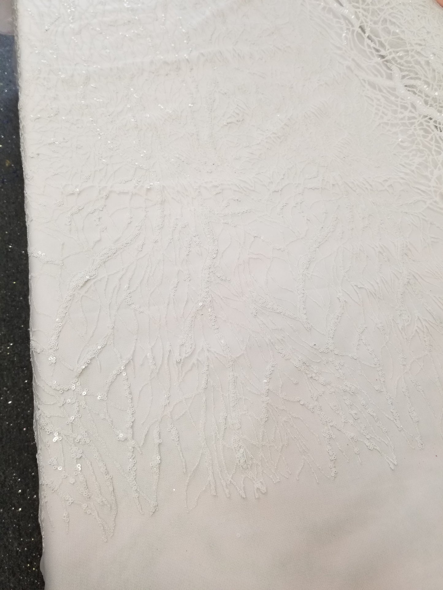 White Floral Glitter Embroidery Mesh Lace Wedding Party Dress Fabric