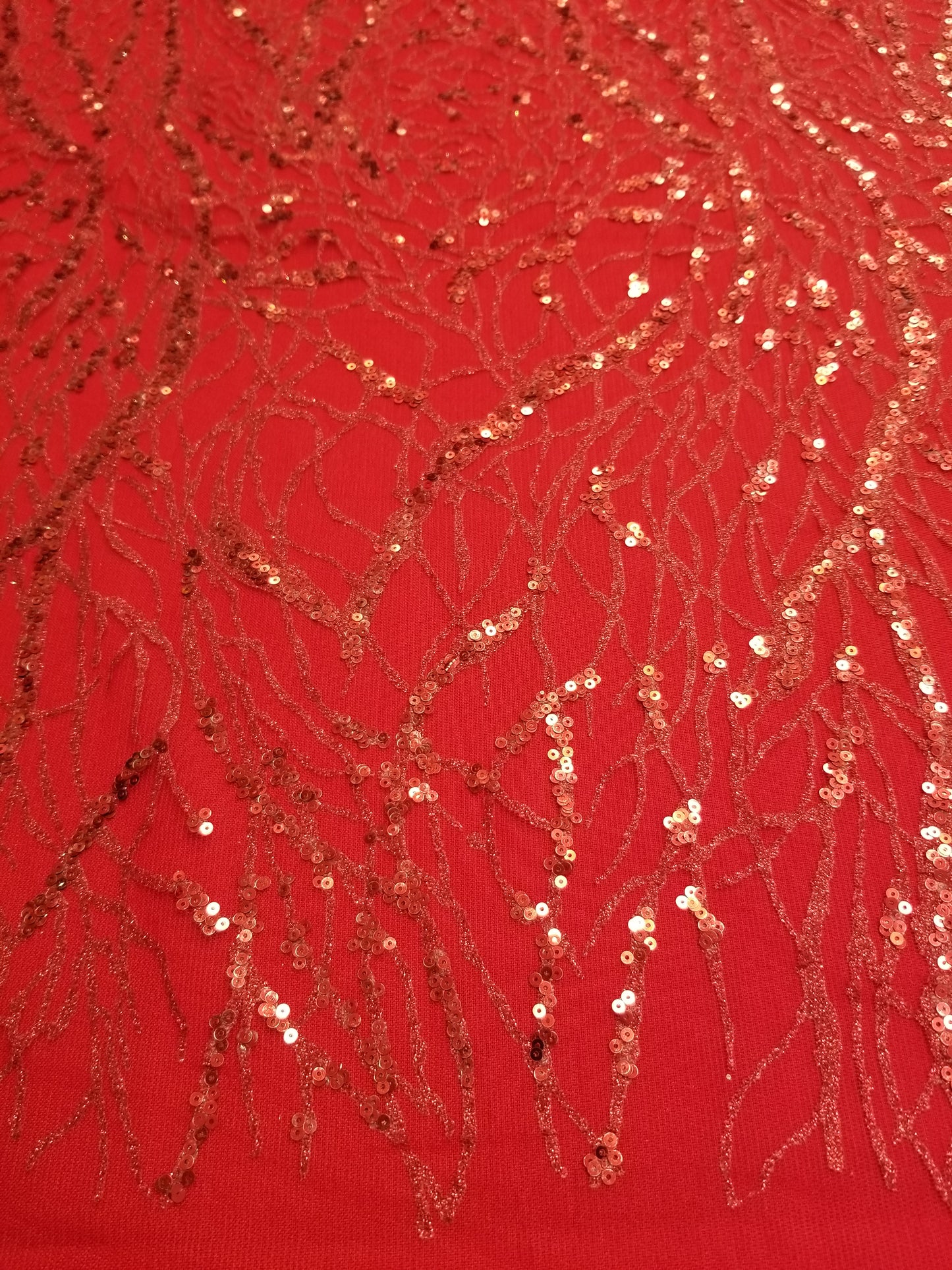 Red Floral Glitter Sequins Embroidery Mesh Lace Wedding Party Dress Fabric