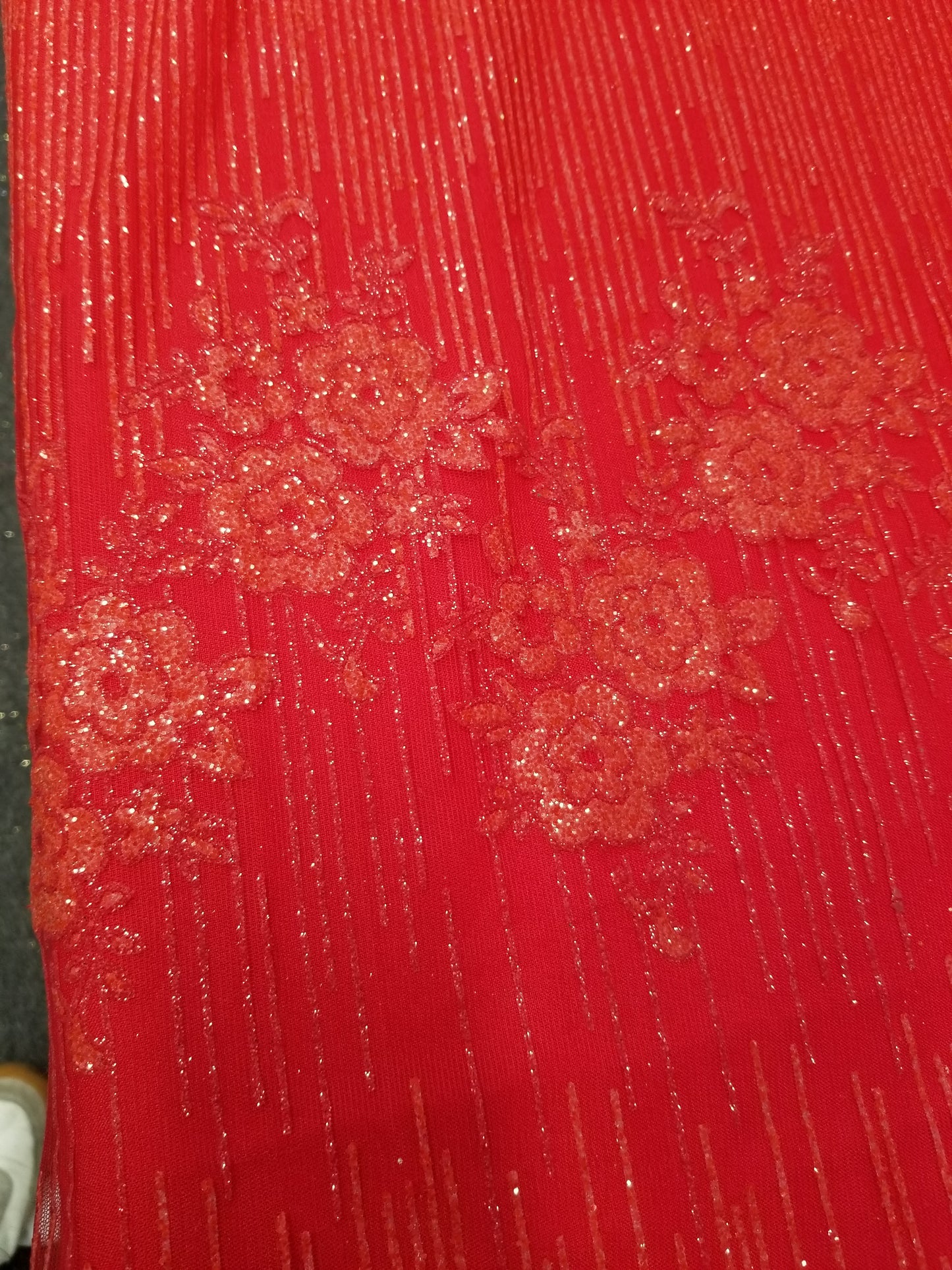 Red Floral Glitter Embroidery Mesh Lace Wedding Party Dress Fabric