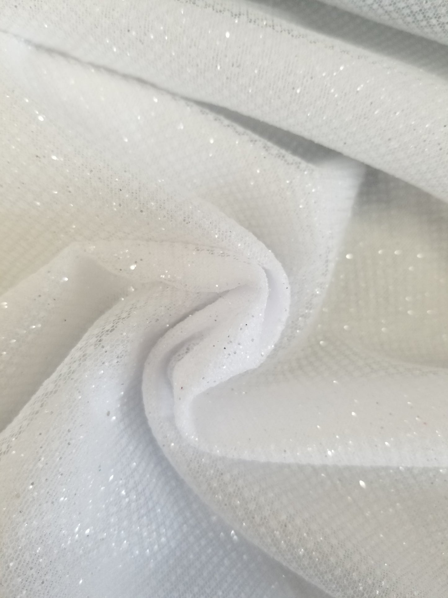 White Glitter Tulle Fabric by the Yard, Wholesale Sparkle Mesh, Shimmer Fabric for Wedding Gown, Decor, Backdrop etc.