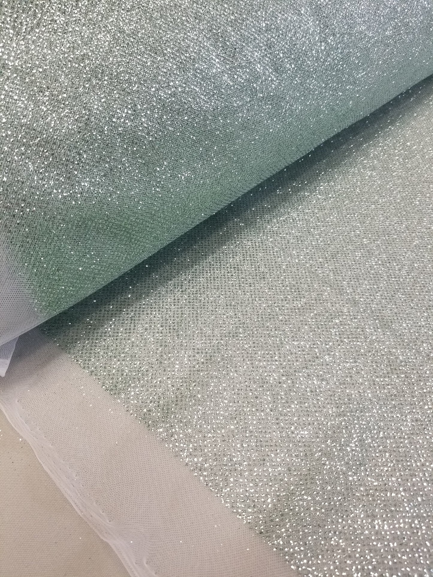 Mint Green Glitter Tulle Fabric by the Yard, Wholesale Sparkle Mesh, Shimmer Fabric for Wedding Gown, Decor, Backdrop etc.