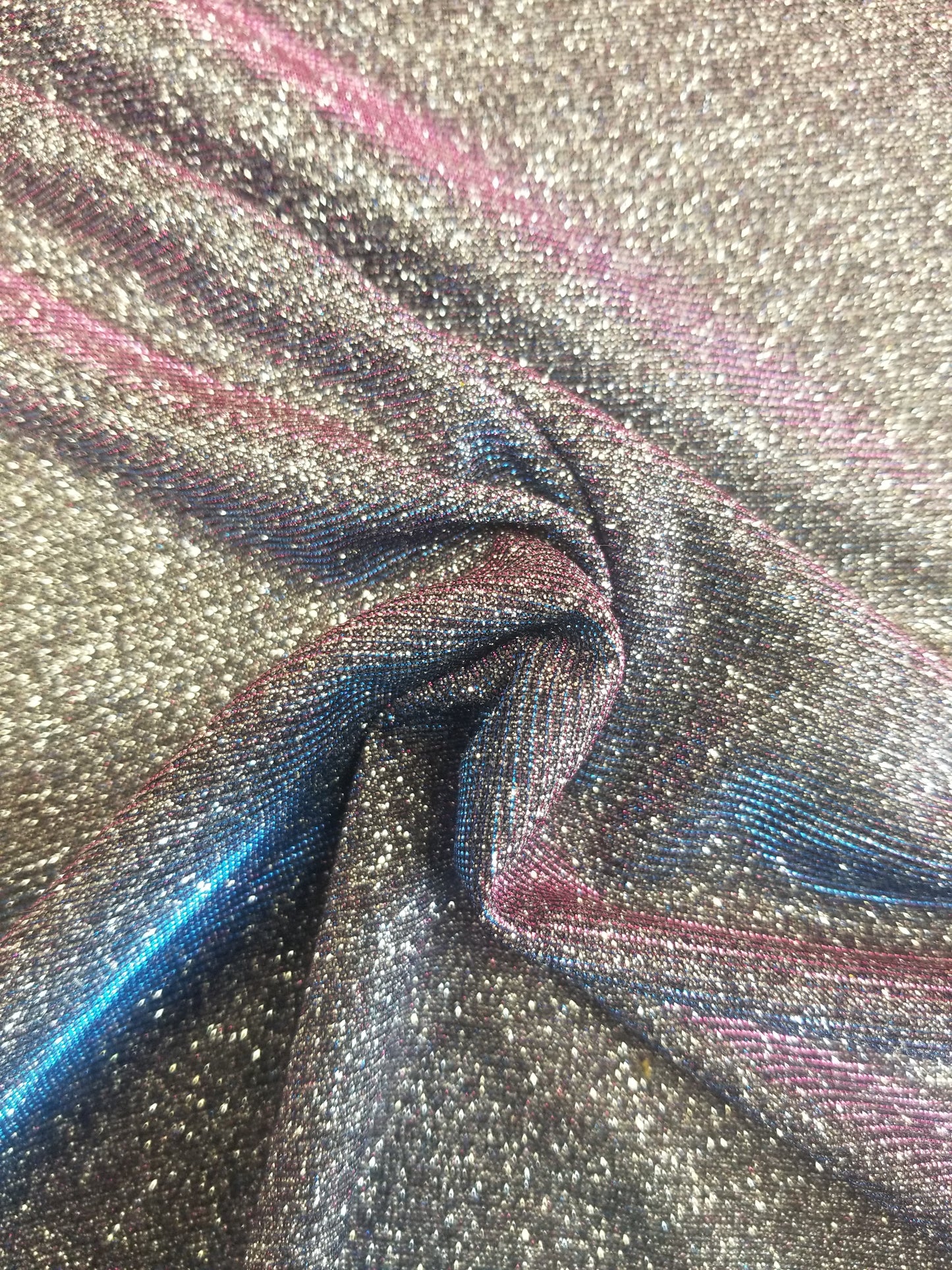 2 Tone Glitter Blue Pink Silver Deluxe Nylon Spandex Lurex Fabric
