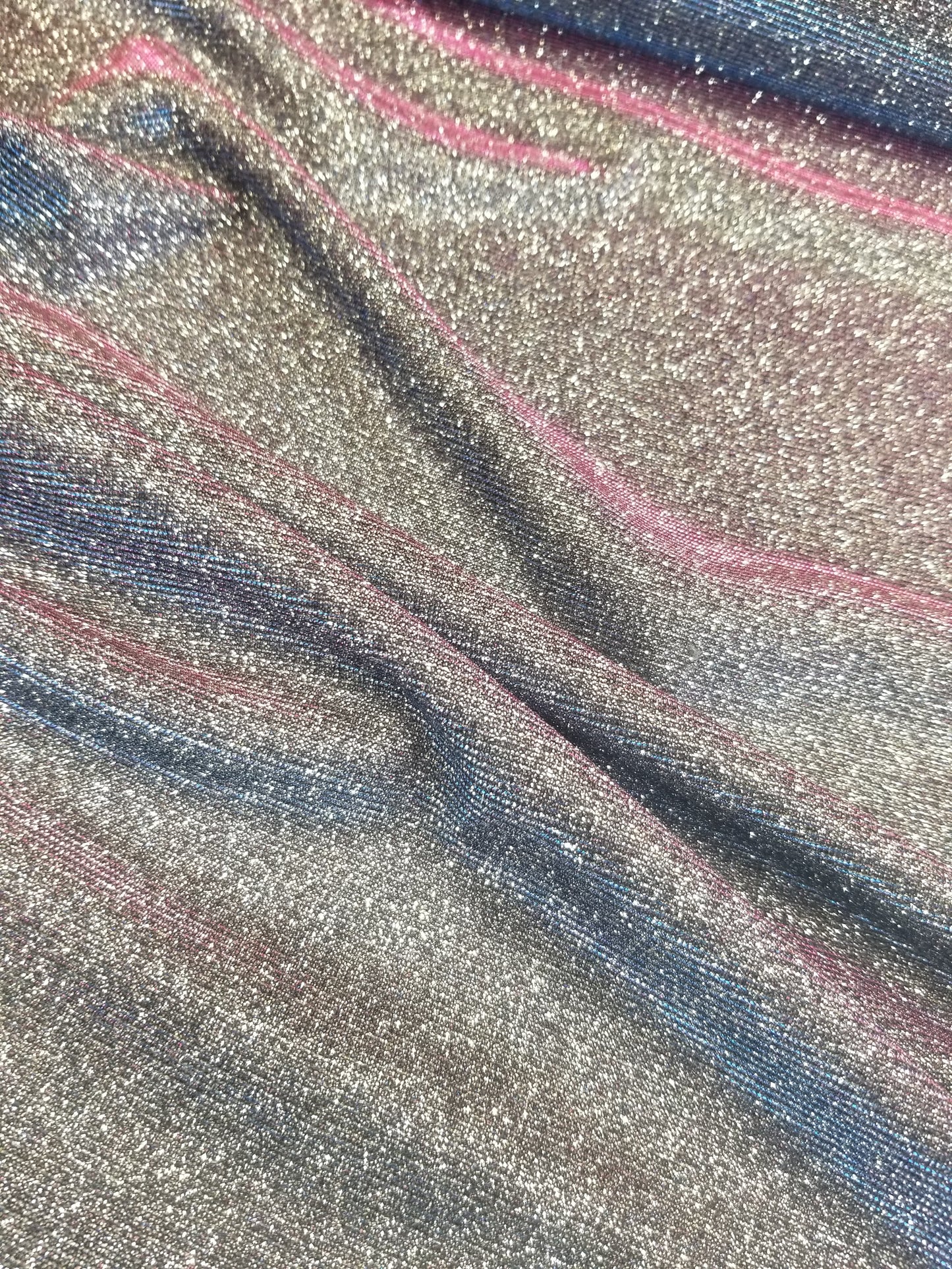 2 Tone Glitter Blue Pink Silver Deluxe Nylon Spandex Lurex Fabric