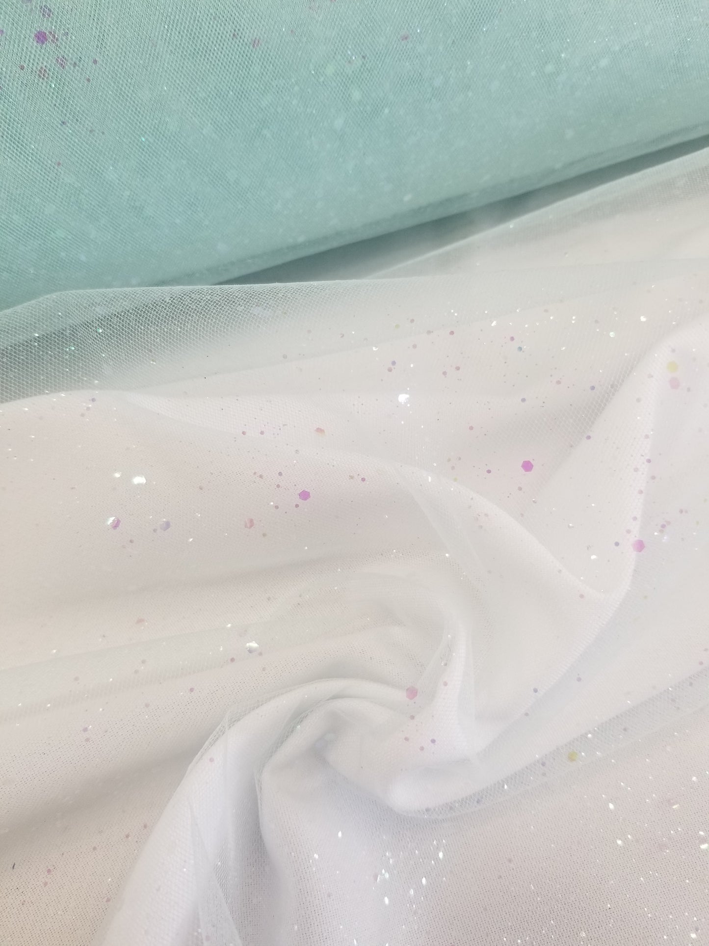 Mint Glitter Tulle Fabric by the Yard, Wholesale Sparkle Mesh, Shimmer Fabric for Wedding Gown, Decor, Backdrop etc.