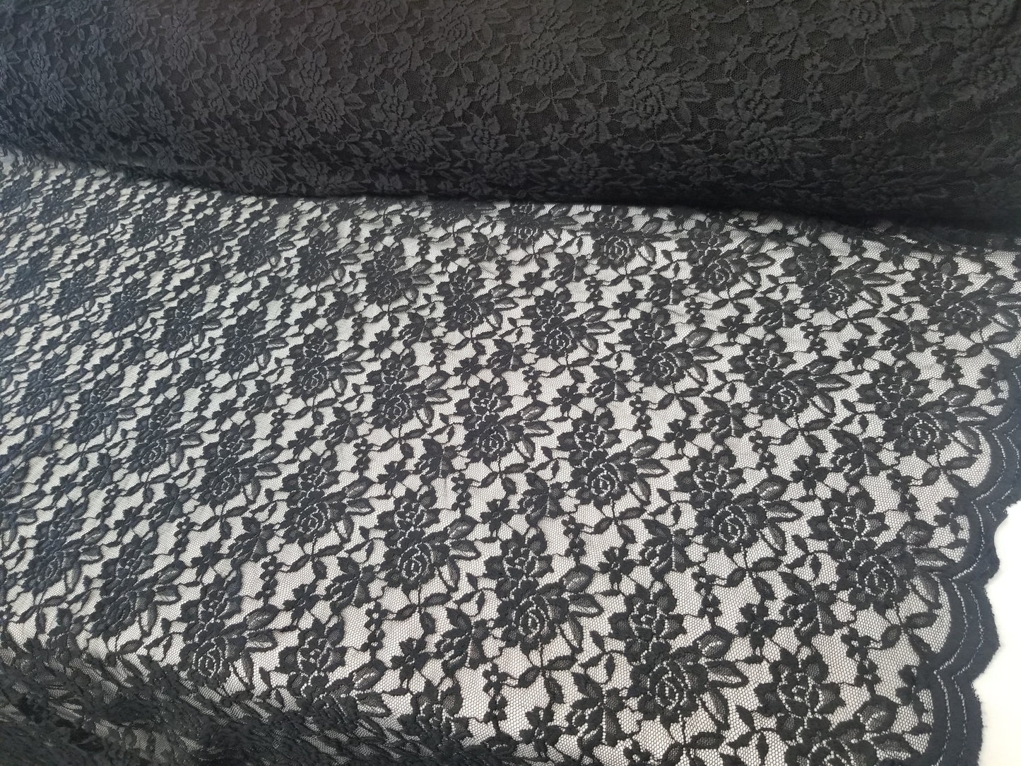 Black 4 way Stretch Fabric Soft Elastic Floral Lace Fabric, Evening Dress Lace Fabric Sold by Yard