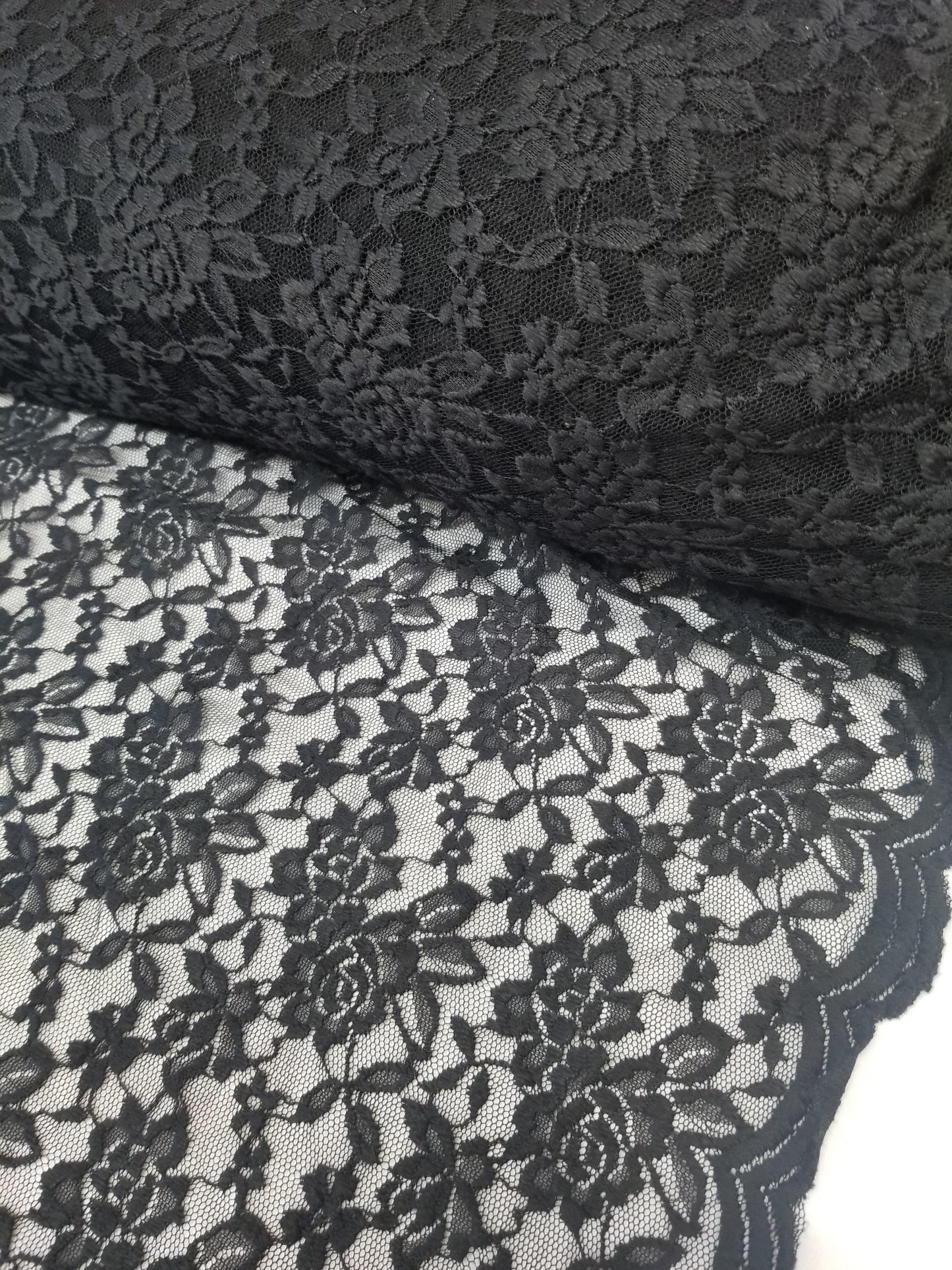 Black 4 way Stretch Fabric Soft Elastic Floral Lace Fabric, Evening Dress Lace Fabric Sold by Yard
