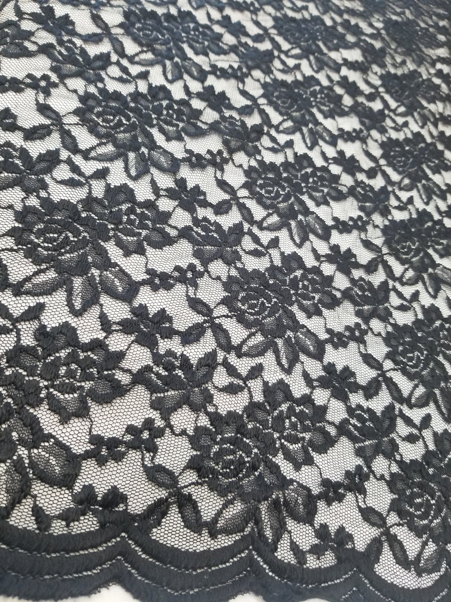 Black 4 way Stretch Fabric Soft Elastic Floral Lace Fabric, Evening Dress Lace Fabric Sold by Yard