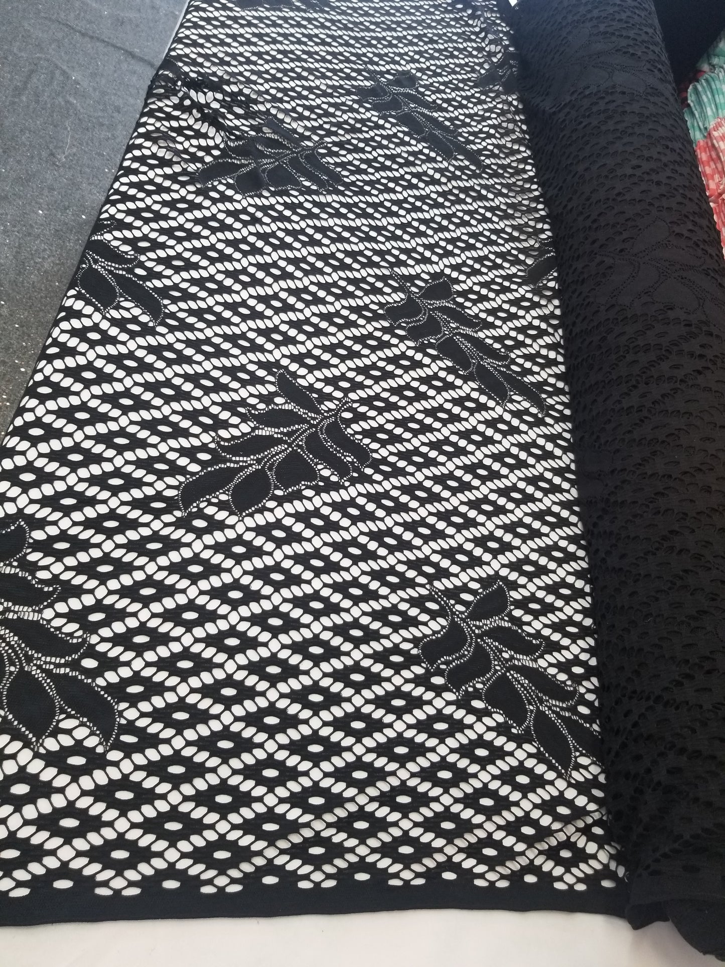 Black 4 way Stretch Fabric Soft Elastic Floral Lace Fabric, Evening Dress Lace Fabric Sold by Yard