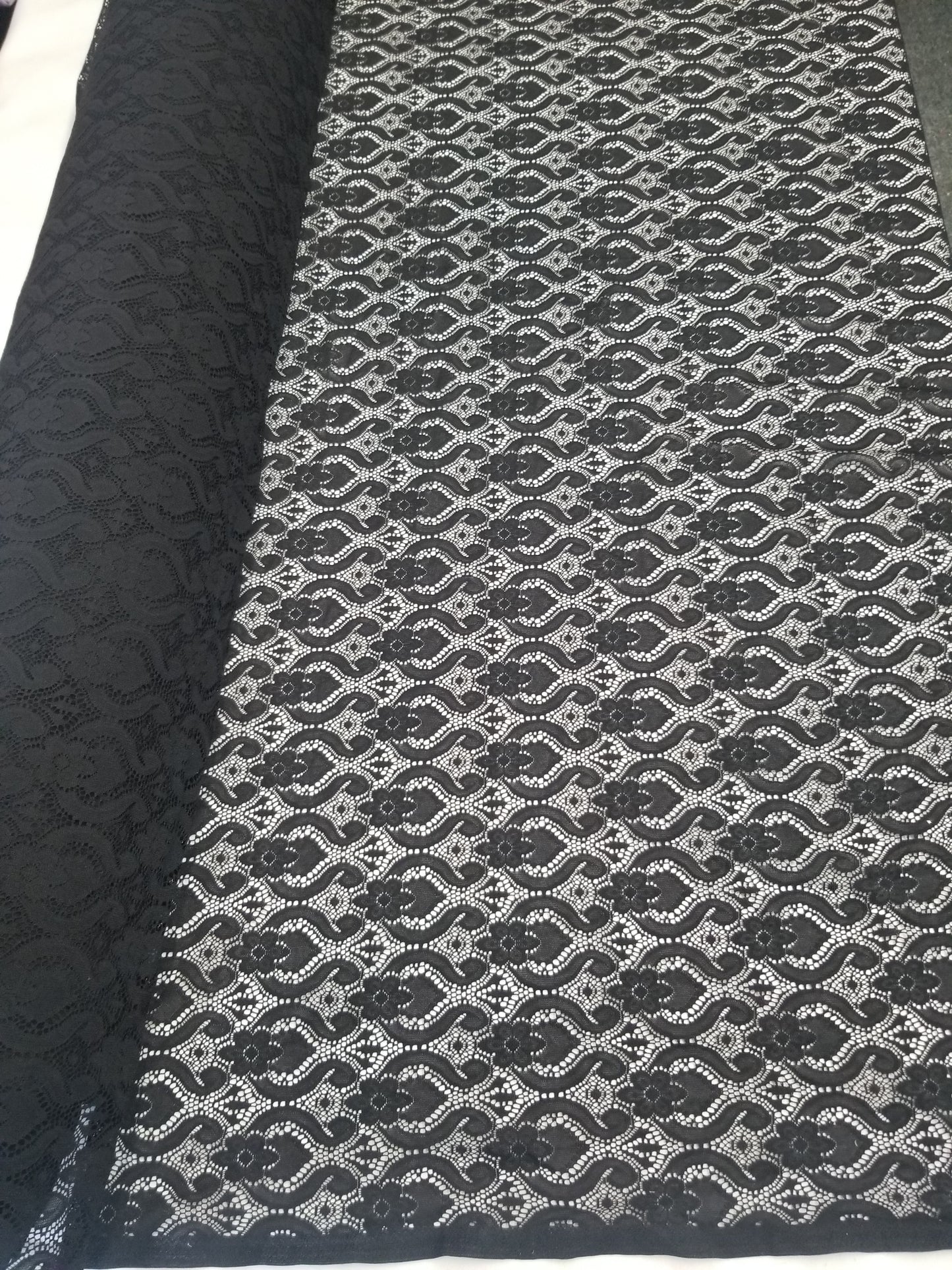 Black 4 way Stretch Fabric Soft Elastic Floral Lace Fabric, Evening Dress Lace Fabric Sold by Yard