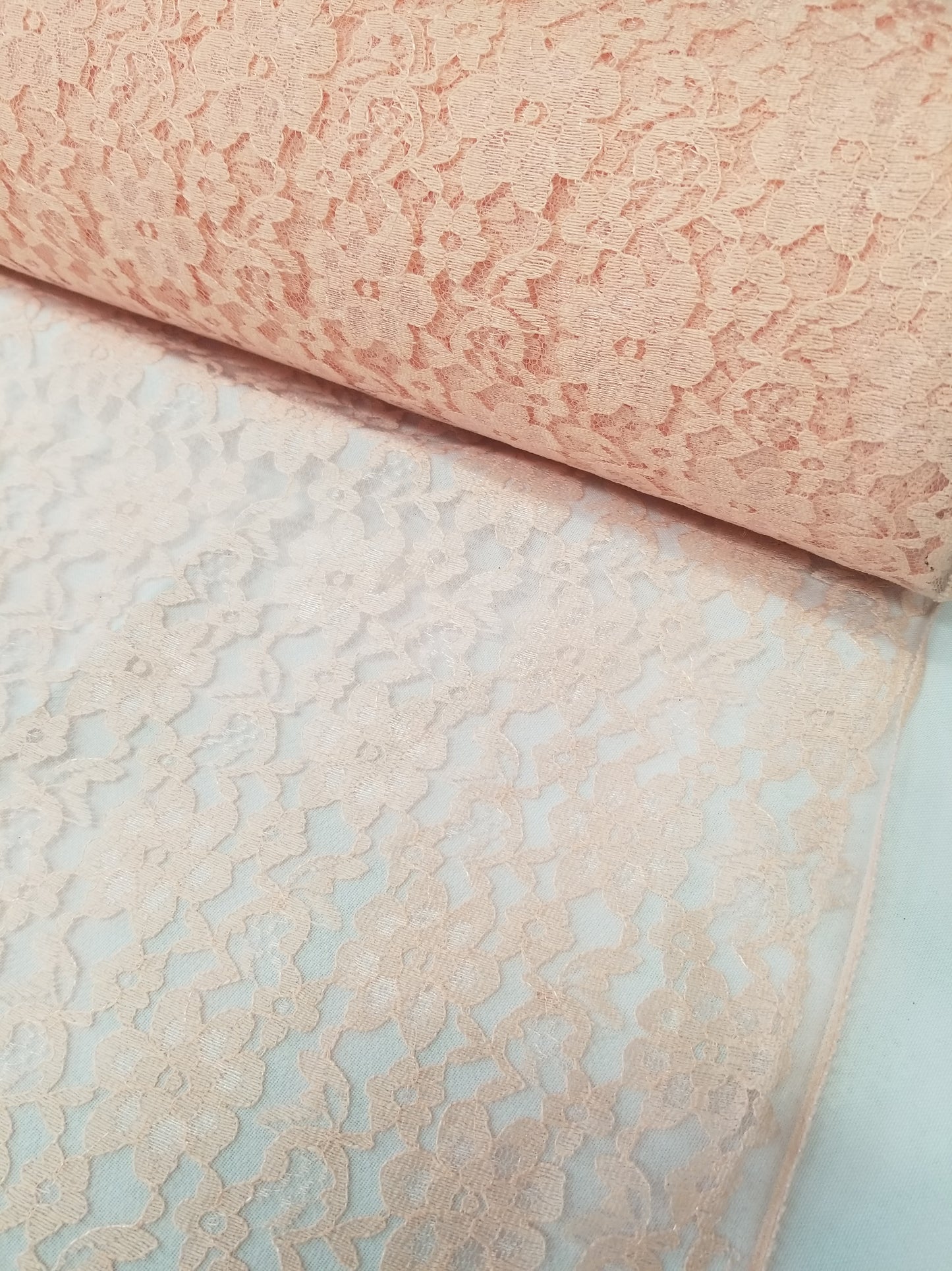 Peach 58/60" Raschel lace fabric Sold by the Yard
