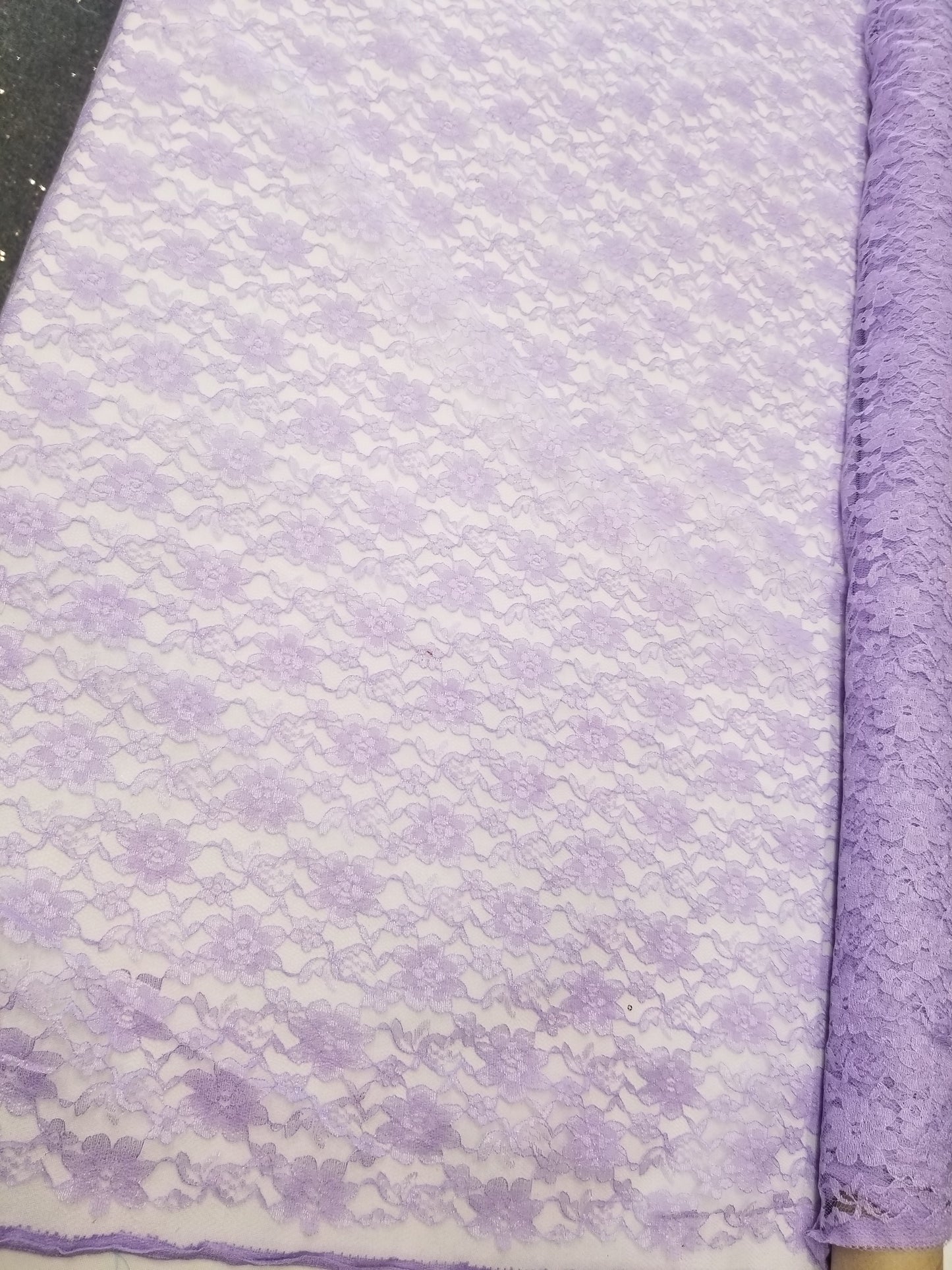 Lavender 58/60" Raschel lace fabric Sold by the Yard