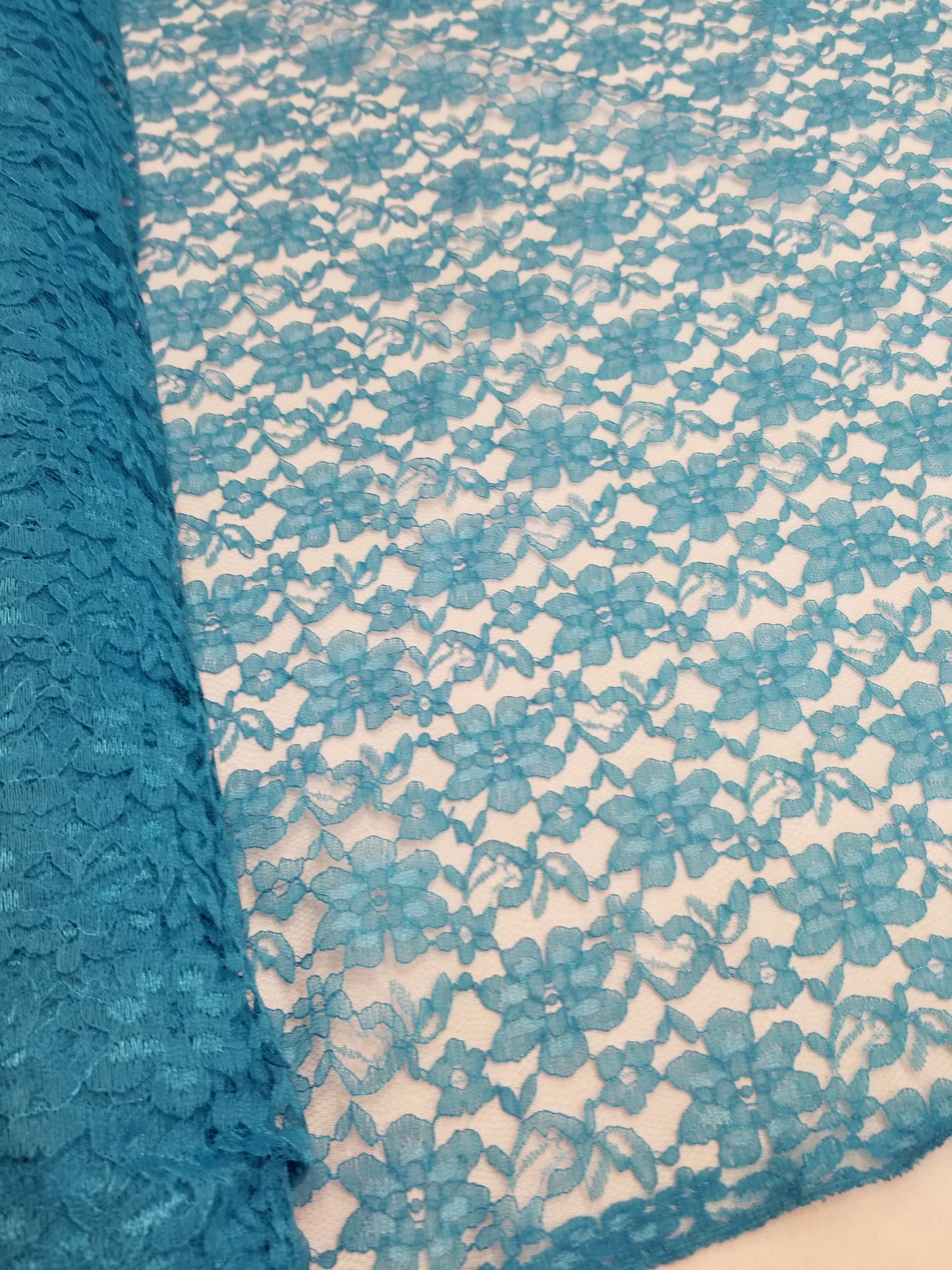 Turquoise 58/60" Raschel lace fabric Sold by the Yard