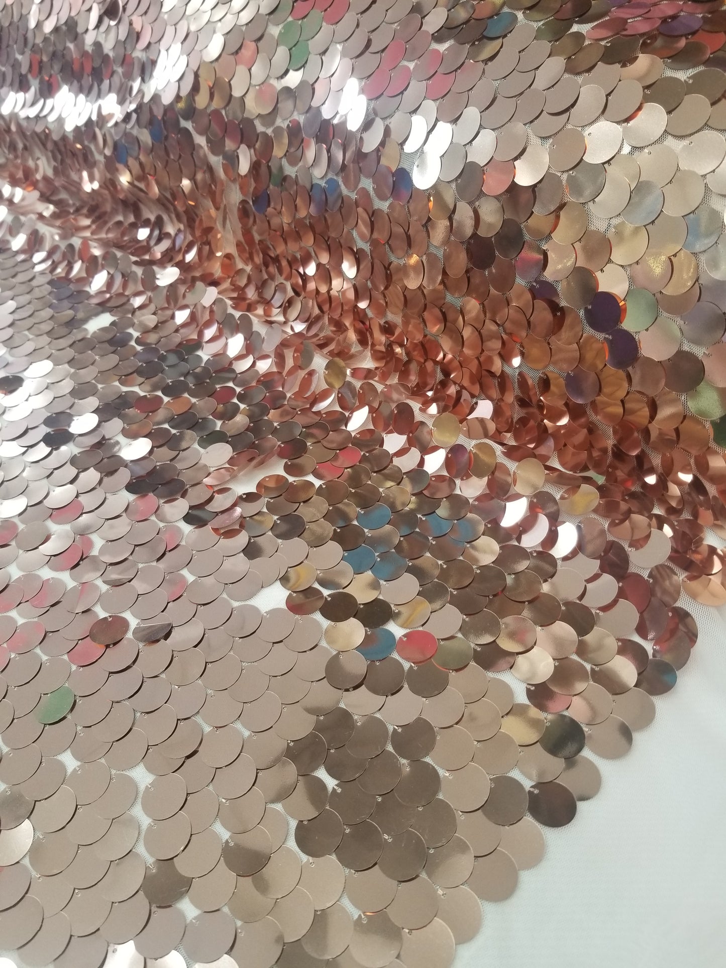 Blush Iridescent Jumbo Size Tear Drop Sequins on Stretch Mesh Base 2 Way Stretch 56/57" Sold by the Yard