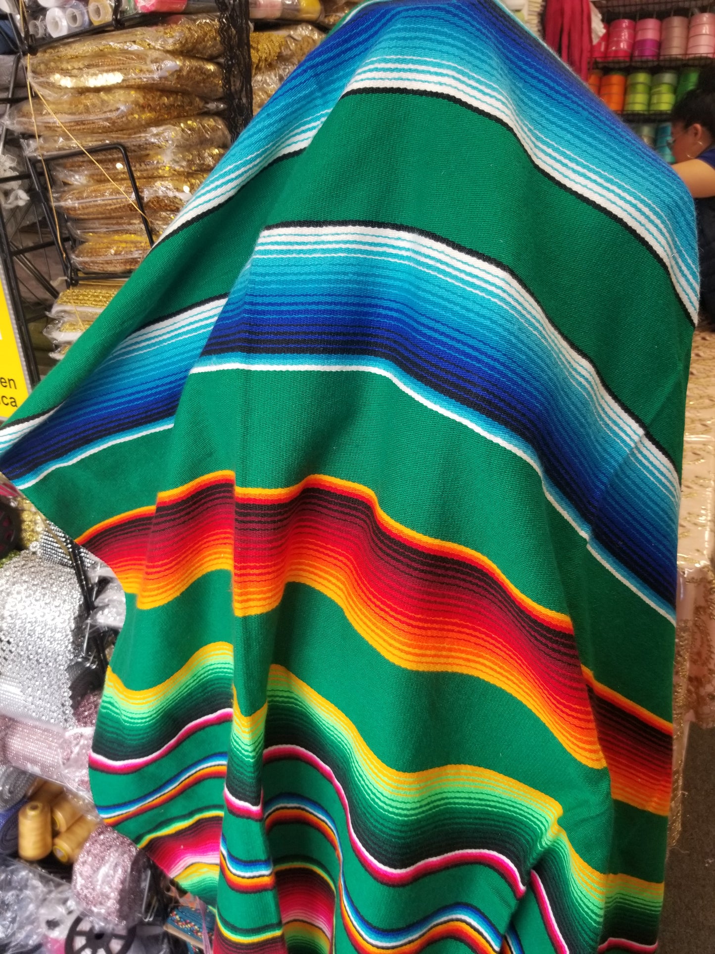 New Authentic Serape 102" x 63" Throw , Mexican Blanket, 1970s Mexican Textile, Serape Blanket, 1970s Blanket, Southwestern Decor