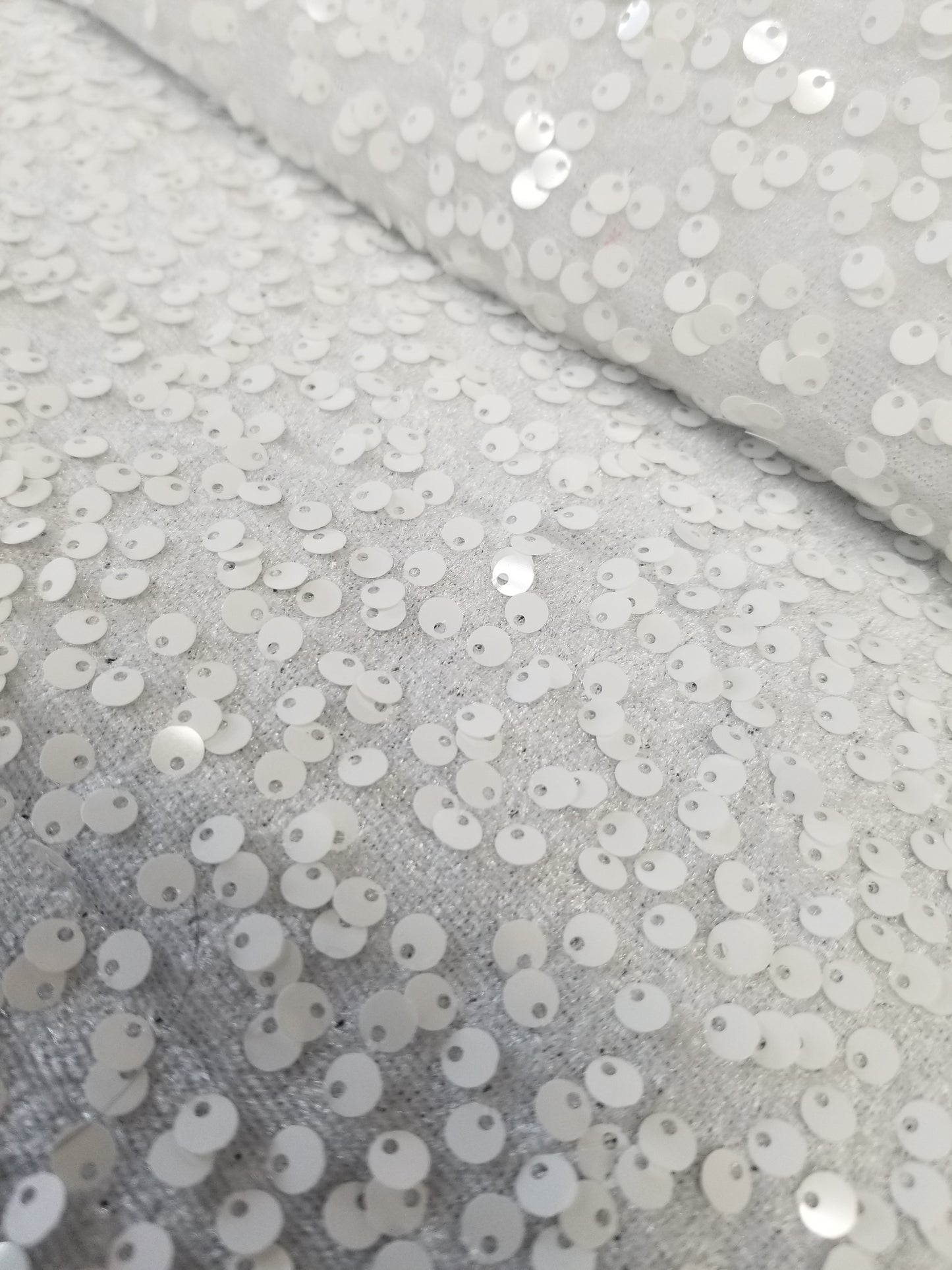 White Sequins Embroidered Stretch Velvet Prom Couture Fabric - Sold By The Yard