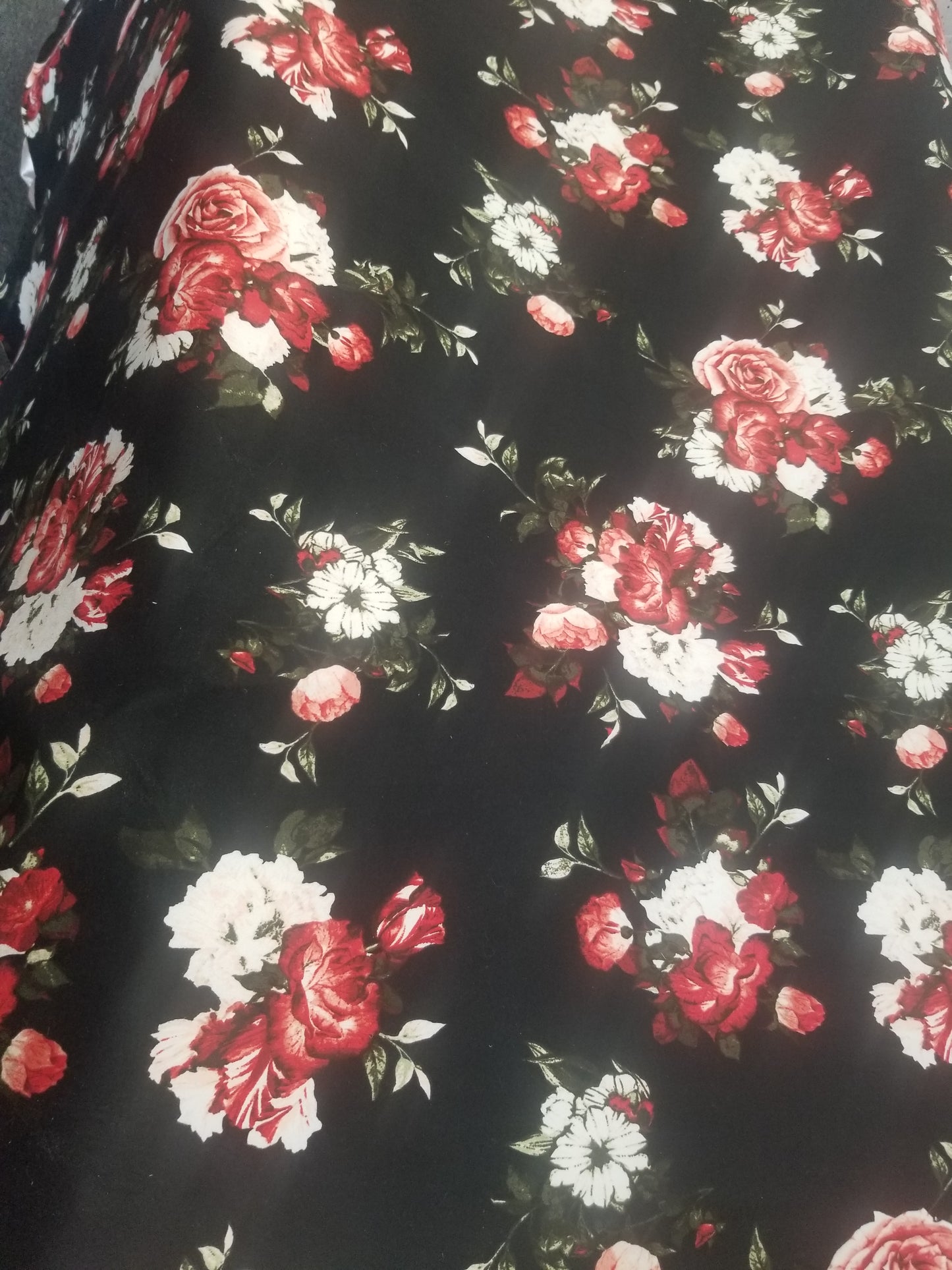 Floral Black Prints DTY Brushed Knit Fabric, Fabric by the Yards, Soft Jersey Fabric, Stretch Jersey knit