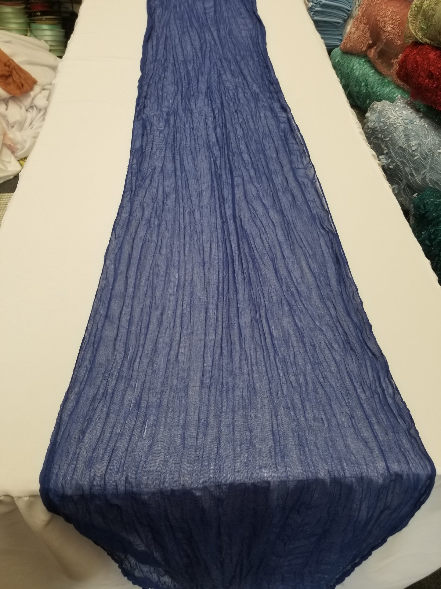 Royal Blue Hand dyed Wedding runner, Gauze centerpieces rustic runner, Cheesecloth Bridal shower runner, Boho decoration, Table cotton scrim