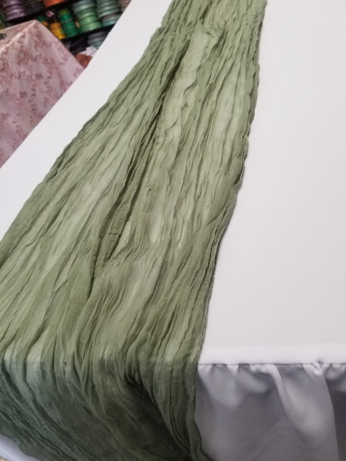 Sage Hand dyed Wedding runner, Gauze centerpieces rustic runner, Cheesecloth Bridal shower runner, Boho decoration, Table cotton scrim