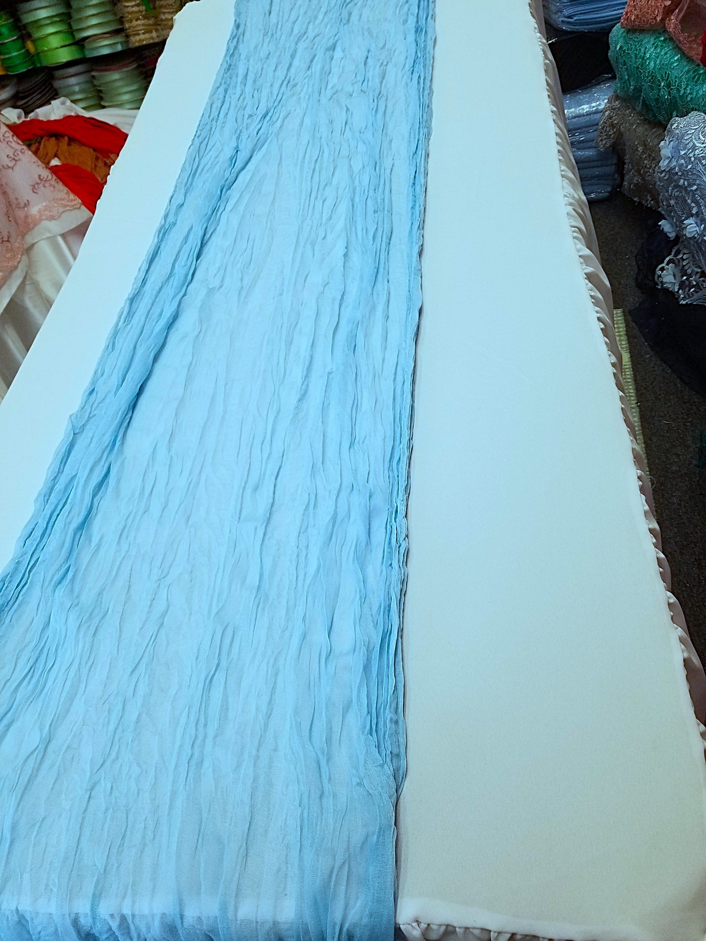 Baby Blue Hand dyed Wedding runner, Gauze centerpieces rustic runner, Cheesecloth Bridal shower runner, Boho decoration, Table cotton scrim