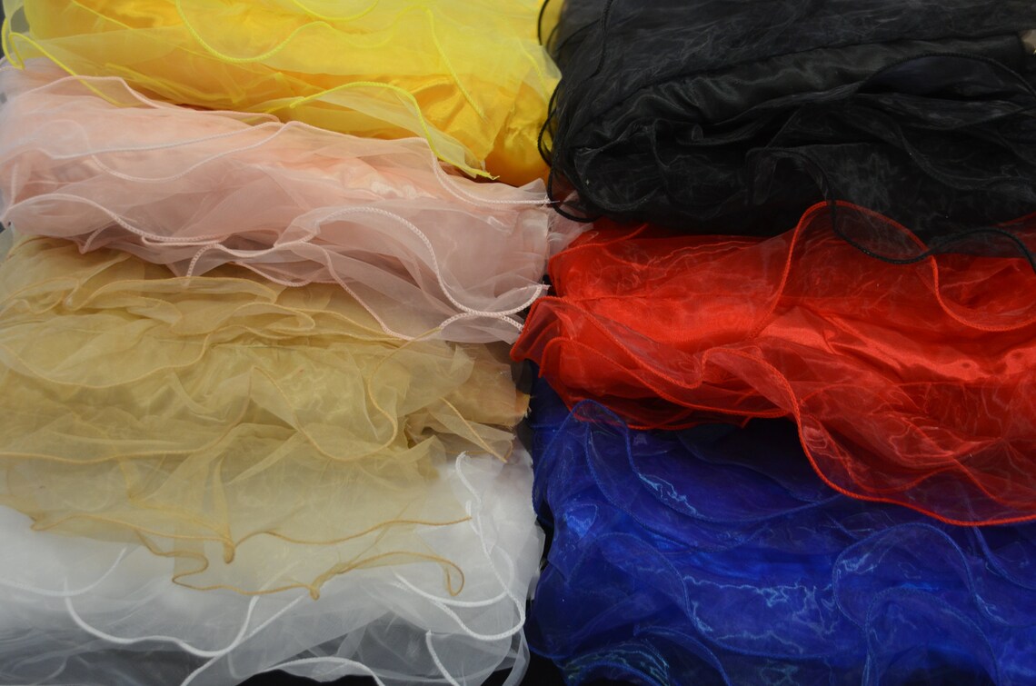Gold Ruffle Fabric | Organza Ruffle Mesh Fabric | Organza Ruffle | Mesh Backing | 57" Wide | Apparel, Clothing, Chair Cover, Dolls, Dance |