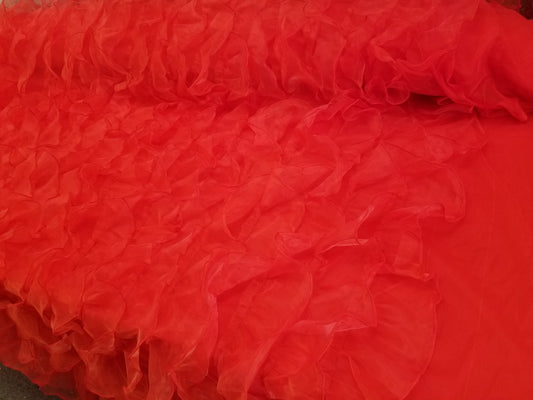 Red Ruffle Fabric | Organza Ruffle Mesh Fabric | Organza Ruffle | Mesh Backing | 57" Wide | Apparel, Clothing, Chair Cover, Dolls, Dance |