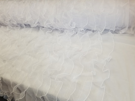 White Ruffle Fabric | Organza Ruffle Mesh Fabric | Organza Ruffle | Mesh Backing | 57" Wide | Apparel, Clothing, Chair Cover, Dolls, Dance |