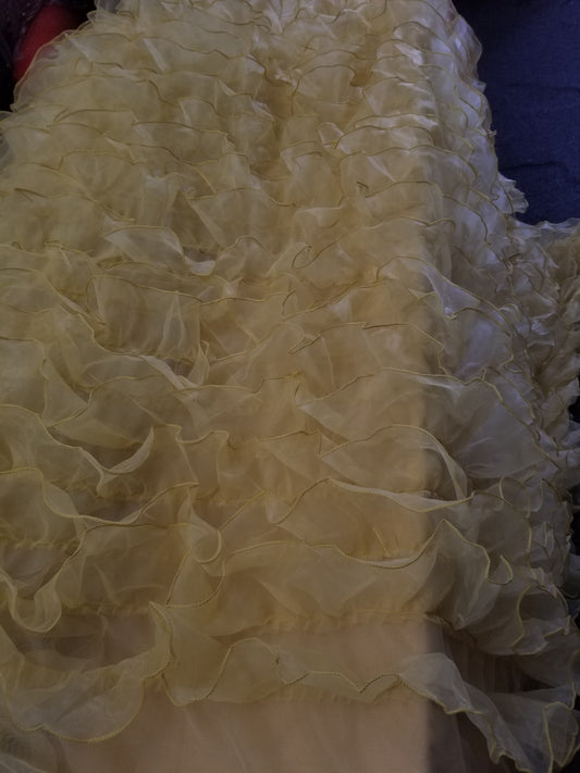 Gold Ruffle Fabric | Organza Ruffle Mesh Fabric | Organza Ruffle | Mesh Backing | 57" Wide | Apparel, Clothing, Chair Cover, Dolls, Dance |