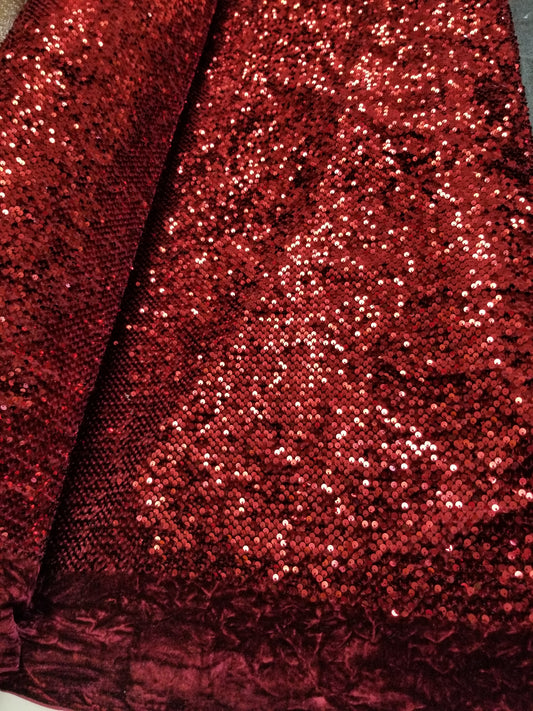 Burgundy Sequins Stretch Velvet Fabric | 58" Wide | Sequins Spandex Velour Apparel, Costume, Scrunchies, Events, Dance Wear Fabric | Sequins Velvet