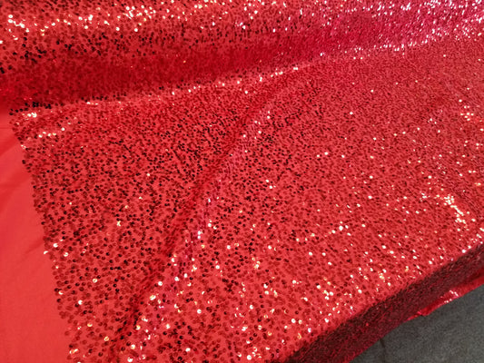 Red Sequins Taffeta Fabric by the Yard - Embroidery Sequin On a Taffeta 58/60”For Tablecloths/Runners/Curtains