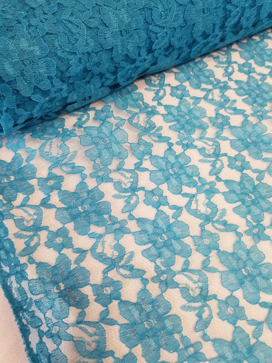 Turquoise 58/60" Raschel lace fabric Sold by the Yard