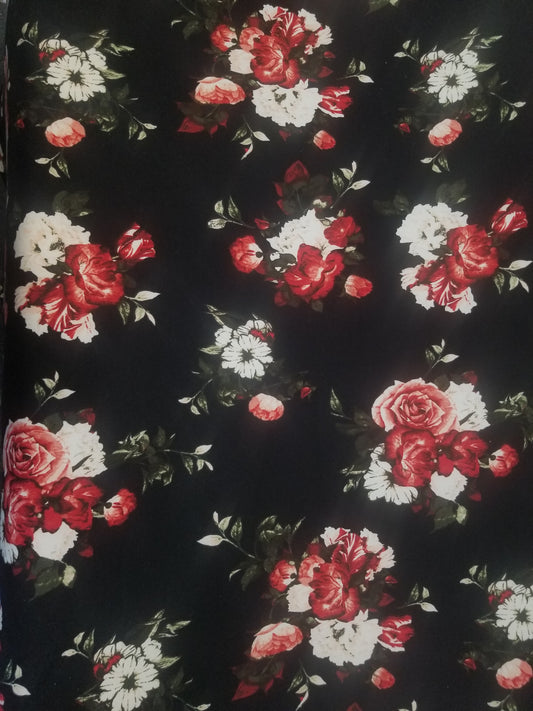 Floral Black Prints DTY Brushed Knit Fabric, Fabric by the Yards, Soft Jersey Fabric, Stretch Jersey knit