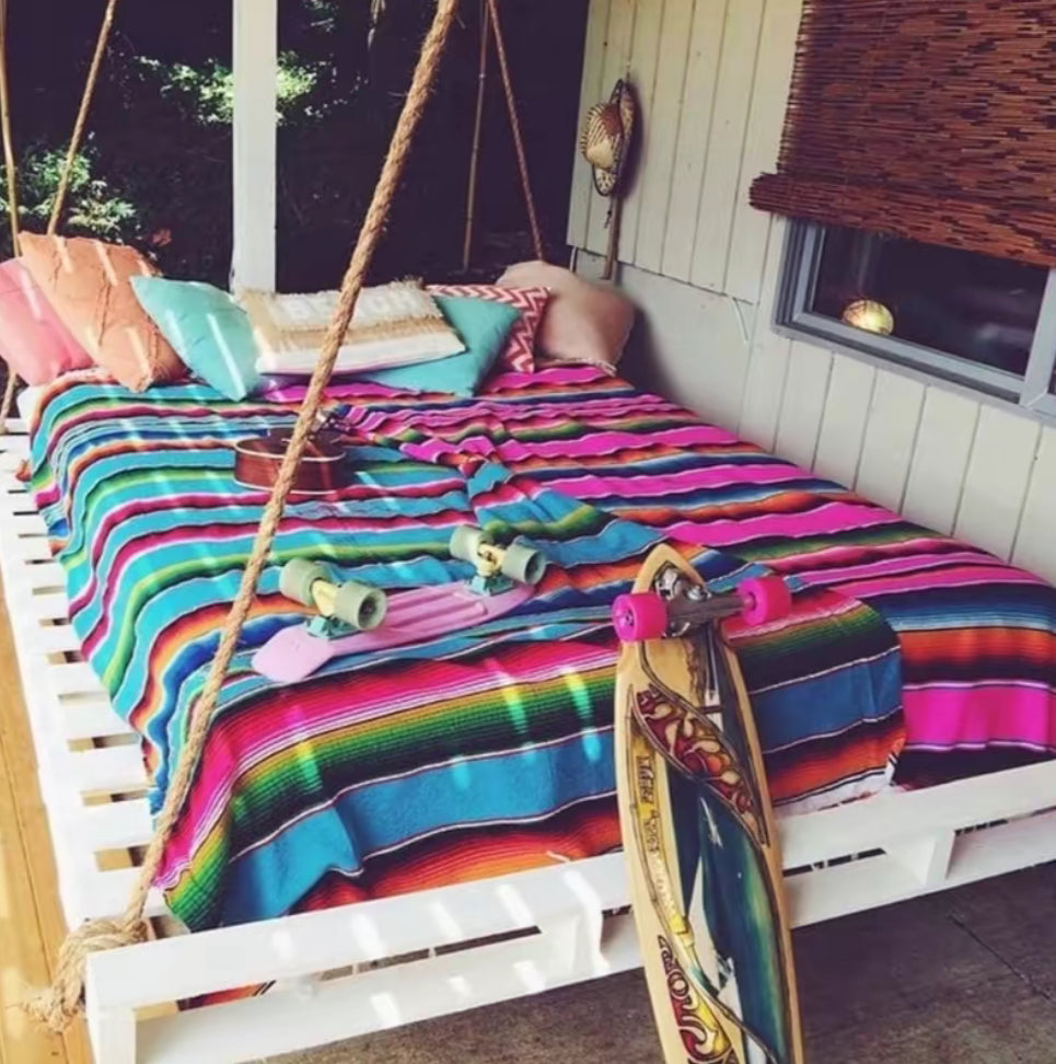 Authentic Serape Blanket, 1970s Mexican Textile, Southwestern Decor